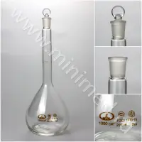 Колба мерная 2-1000-2 19/26 с одной меткой и пришлифованной пробкой (ГОСТ 1770-74, ТУ 9464-013-52876351-2014)