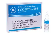Стандартный образец состава раствора анионных поверхностно-активных веществ (ПАВ) 1 мг/см3 (5 мл) ГСО 8578-2004 МСО 1420:2007