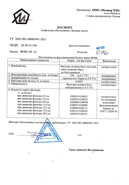 Фильтры обеззоленные Желтая лента d 90 мм, упак 100 шт