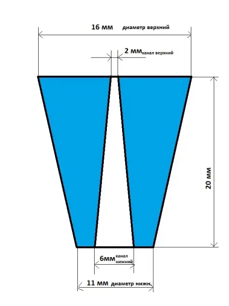 Пробка силиконовая одноконусная №12 с каналом/высота 20/низ 11/верх 16/